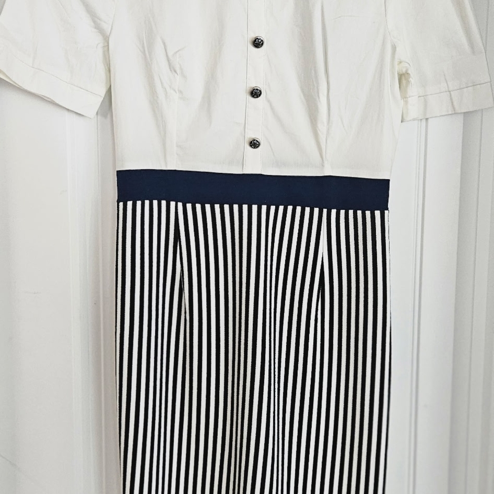 Black and White Striped Dress with Buttons